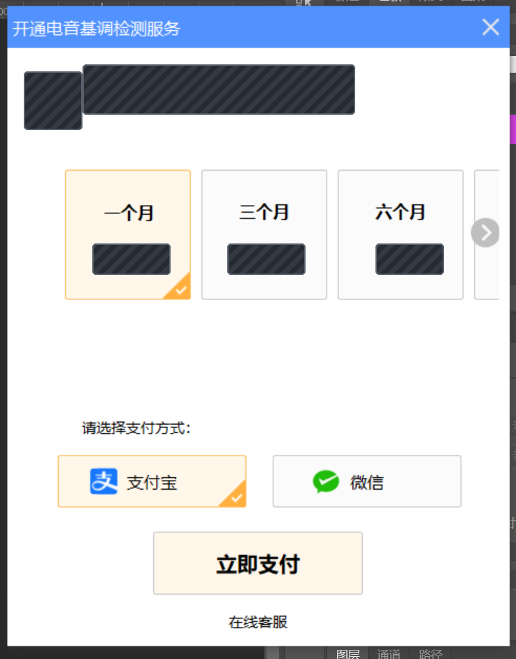 已隐藏账号和金额的电音助手充值选择界面